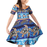 Hawaii Turtles Pattern Special Blue Family Matching Off Shoulder Short Dress and Hawaiian Shirt - Polynesian Pride