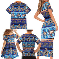 Hawaii Turtles Pattern Special Blue Family Matching Short Sleeve Bodycon Dress and Hawaiian Shirt - Polynesian Pride