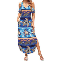 Hawaii Turtles Pattern Special Blue Family Matching Summer Maxi Dress and Hawaiian Shirt - Polynesian Pride