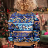 Hawaii Turtles Pattern Special Blue Kid Ugly Christmas Sweater - Polynesian Pride