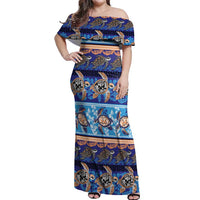 Hawaii Turtles Pattern Special Blue Off Shoulder Maxi Dress - Polynesian Pride