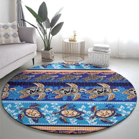 Hawaii Turtles Pattern Special Blue Round Carpet - Polynesian Pride