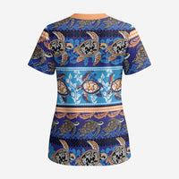 Hawaii Turtles Pattern Special Blue Scrub Top - Polynesian Pride