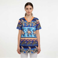 Hawaii Turtles Pattern Special Blue Scrub Top - Polynesian Pride