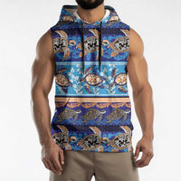 Hawaii Turtles Pattern Special Blue Sleeveless Hoodie - Polynesian Pride