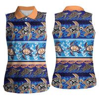 Hawaii Turtles Pattern Special Blue Women Sleeveless Polo Shirt LT01 - Polynesian Pride
