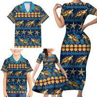 Hawaii Turtles Starfish Unique Pattern Family Matching Short Sleeve Bodycon Dress and Hawaiian Shirt - Polynesian Pride