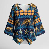 Hawaii Turtles Starfish Unique Pattern Kimono Sleeve Blouse - Polynesian Pride