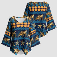 Hawaii Turtles Starfish Unique Pattern Kimono Sleeve Blouse - Polynesian Pride