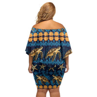 Hawaii Turtles Starfish Unique Pattern Off Shoulder Short Dress - Polynesian Pride