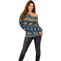 Hawaii Turtles Starfish Unique Pattern Off Shoulder Sweater - Polynesian Pride