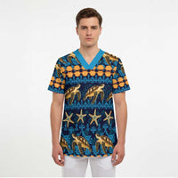 Hawaii Turtles Starfish Unique Pattern Scrub Top - Polynesian Pride