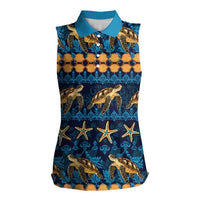 Hawaii Turtles Starfish Unique Pattern Women Sleeveless Polo Shirt LT01 Female Blue - Polynesian Pride