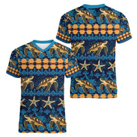Hawaii Turtles Starfish Unique Pattern Women V-Neck T-Shirt LT01 - Polynesian Pride