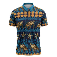 Hawaii Turtles Starfish Unique Pattern Zipper Polo Shirt - Polynesian Pride