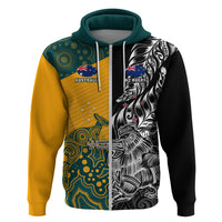 Custom New Zealand And Australia Rugby Hoodie Wallabies Kiwi Silver Fern 2023 World Cup LT01 Zip Hoodie Black - Polynesian Pride