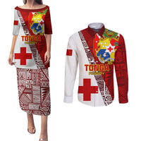 Custom Tonga Rugby Couples Matching Puletasi Dress and Long Sleeve Button Shirts Tongan Go 2023 World Cup LT01 Red - Polynesian Pride