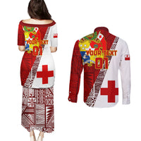 Custom Tonga Rugby Couples Matching Puletasi Dress and Long Sleeve Button Shirts Tongan Go 2023 World Cup LT01 - Polynesian Pride