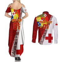 Custom Tonga Rugby Couples Matching Summer Maxi Dress and Long Sleeve Button Shirts Tongan Go 2023 World Cup LT01 - Polynesian Pride