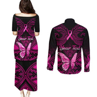 personalised-pink-out-couples-matching-puletasi-dress-and-long-sleeve-button-shirts-breast-cancer-awareness-polynesian-pattern-black-version