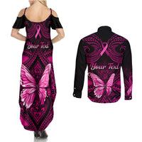 personalised-pink-out-couples-matching-summer-maxi-dress-and-long-sleeve-button-shirts-breast-cancer-awareness-polynesian-pattern-black-version