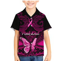 Personalised Pink Out Family Matching Mermaid Dress and Hawaiian Shirt Breast Cancer Awareness Polynesian Pattern Black Version LT01 Son's Shirt Black - Polynesian Pride