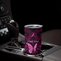 Personalised Pink Out Tumbler Cup Breast Cancer Awareness Polynesian Pattern Black Version