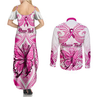 personalised-pink-out-couples-matching-summer-maxi-dress-and-long-sleeve-button-shirts-breast-cancer-awareness-polynesian-pattern-white-version