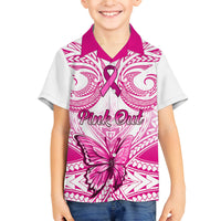Personalised Pink Out Family Matching Puletasi Dress and Hawaiian Shirt Breast Cancer Awareness Polynesian Pattern White Version LT01 Son's Shirt White - Polynesian Pride