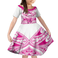 personalised-pink-out-kid-short-sleeve-dress-breast-cancer-awareness-polynesian-pattern-white-version