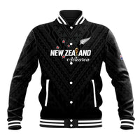 Custom Football New Zealand Baseball Jacket Aotearoa United Black Version - Polynesian Pride
