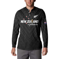Custom Football New Zealand Button Sweatshirt Aotearoa United Black Version - Polynesian Pride