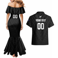 Custom Football New Zealand Couples Matching Mermaid Dress and Hawaiian Shirt Aotearoa United Black Version - Polynesian Pride