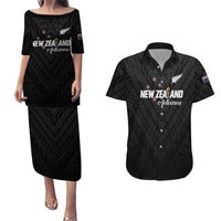 Custom Football New Zealand Couples Matching Puletasi and Hawaiian Shirt Aotearoa United Black Version - Polynesian Pride