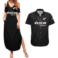 Custom Football New Zealand Couples Matching Summer Maxi Dress and Hawaiian Shirt Aotearoa United Black Version - Polynesian Pride