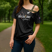 Custom Football New Zealand Cross Shoulder Shirt Aotearoa United Black Version - Polynesian Pride