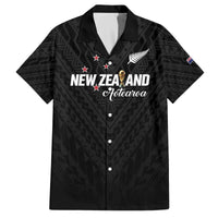 Custom Football New Zealand Family Matching Off The Shoulder Long Sleeve Dress and Hawaiian Shirt Aotearoa United Black Version - Polynesian Pride