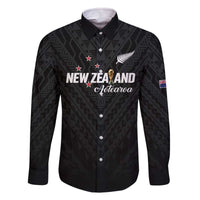 Custom Football New Zealand Family Matching Off The Shoulder Long Sleeve Dress and Hawaiian Shirt Aotearoa United Black Version - Polynesian Pride