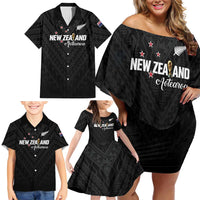 Custom Football New Zealand Family Matching Off Shoulder Short Dress and Hawaiian Shirt Aotearoa United Black Version - Polynesian Pride