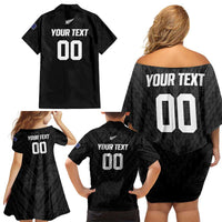 Custom Football New Zealand Family Matching Off Shoulder Short Dress and Hawaiian Shirt Aotearoa United Black Version - Polynesian Pride