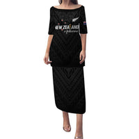 Custom Football New Zealand Family Matching Puletasi and Hawaiian Shirt Aotearoa United Black Version - Polynesian Pride