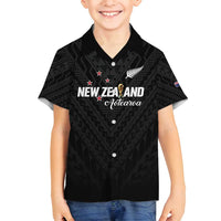 Custom Football New Zealand Family Matching Puletasi and Hawaiian Shirt Aotearoa United Black Version - Polynesian Pride