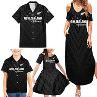 Custom Football New Zealand Family Matching Summer Maxi Dress and Hawaiian Shirt Aotearoa United Black Version - Polynesian Pride
