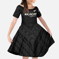 Custom Football New Zealand Family Matching Tank Maxi Dress and Hawaiian Shirt Aotearoa United Black Version - Polynesian Pride