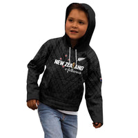 Custom Football New Zealand Kid Hoodie Aotearoa United Black Version - Polynesian Pride