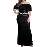 Custom Football New Zealand Off Shoulder Maxi Dress Aotearoa United Black Version - Polynesian Pride