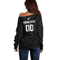 Custom Football New Zealand Off Shoulder Sweater Aotearoa United Black Version - Polynesian Pride