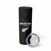 Custom Football New Zealand Skinny Tumbler Aotearoa United Black Version - Polynesian Pride