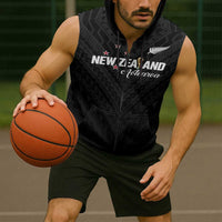 Custom Football New Zealand Sleeveless Zip Hoodie Aotearoa United Black Version - Polynesian Pride