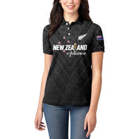 Custom Football New Zealand Women Polo Shirt Aotearoa United Black Version - Polynesian Pride